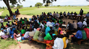 A dialogue is conducted in Atiak sub-county as part of the Bearing Witness project.
